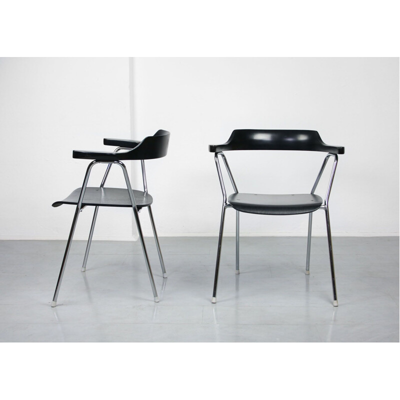 Paar schwarze Vintage-Stühle 4455 aus der Zeit von Niko Kralj