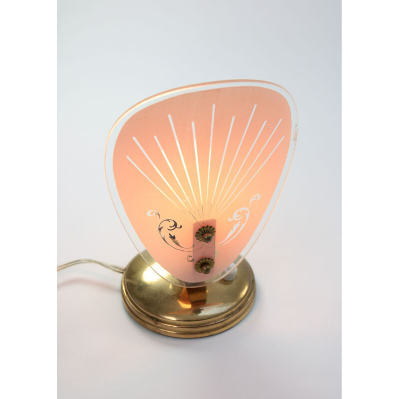 Pareja de lámparas de mesa de cristal rosa vintage 1950