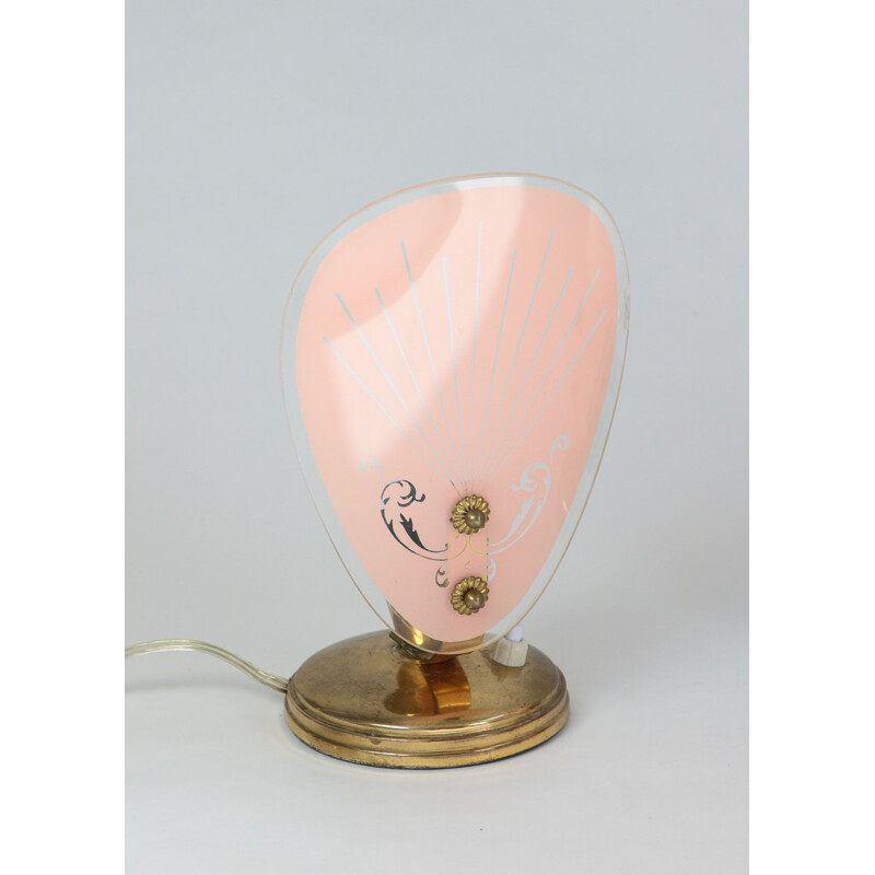 Paar vintage roze glazen tafellampen 1950