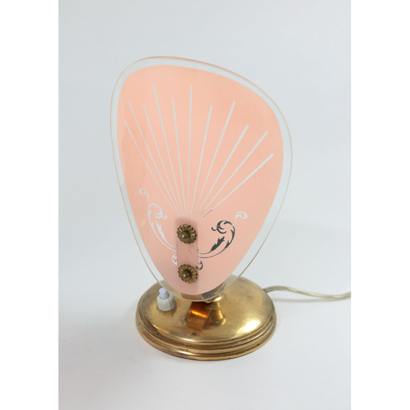 Pair of mid-century pink glass table lamps 1950s