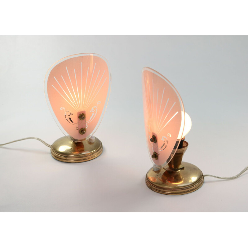 Pair of mid-century pink glass table lamps 1950s