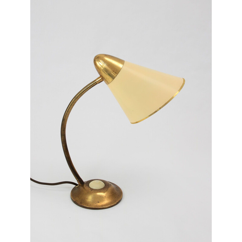 Mid-century brass big button table lamp