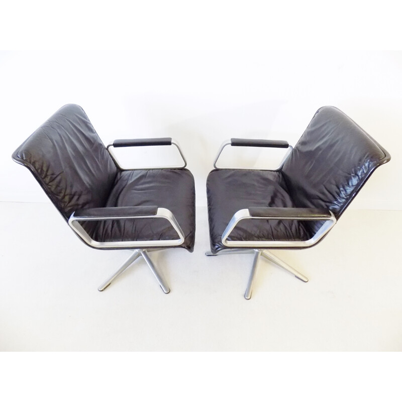 Pair of vintage black leather armchairs by Wilkhahn Delta 2000 