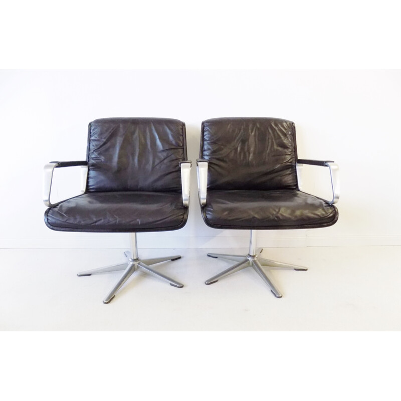 Pair of vintage black leather armchairs by Wilkhahn Delta 2000 