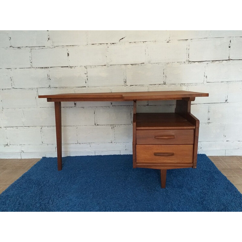 Vintage Jacques Hauville teak desk 1960