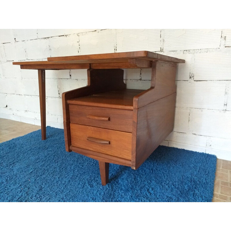 Vintage Jacques Hauville teak desk 1960