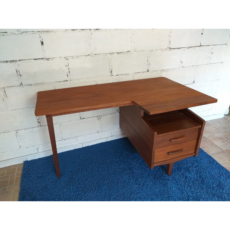 Vintage Jacques Hauville teak desk 1960