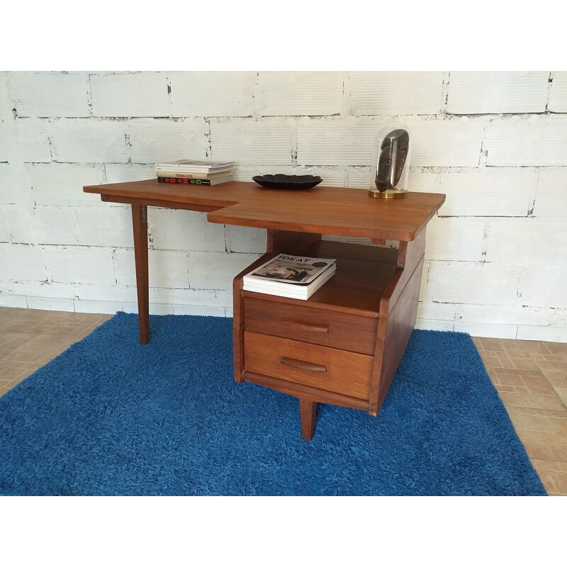 Vintage Jacques Hauville teak desk 1960