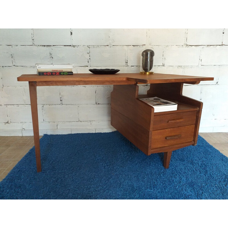 Vintage Jacques Hauville teak desk 1960