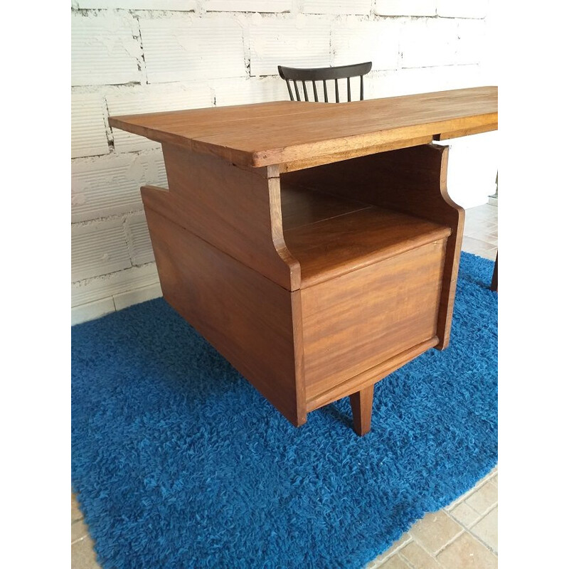 Vintage Jacques Hauville teak desk 1960