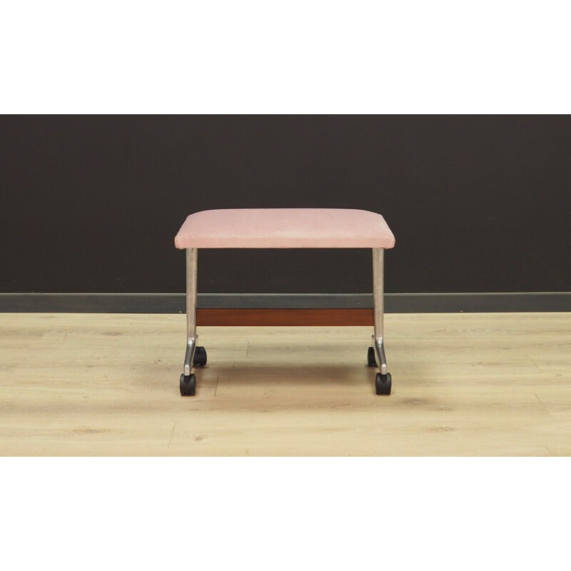 Footrest vintage pink velour, metal  Scandinavian 1970s