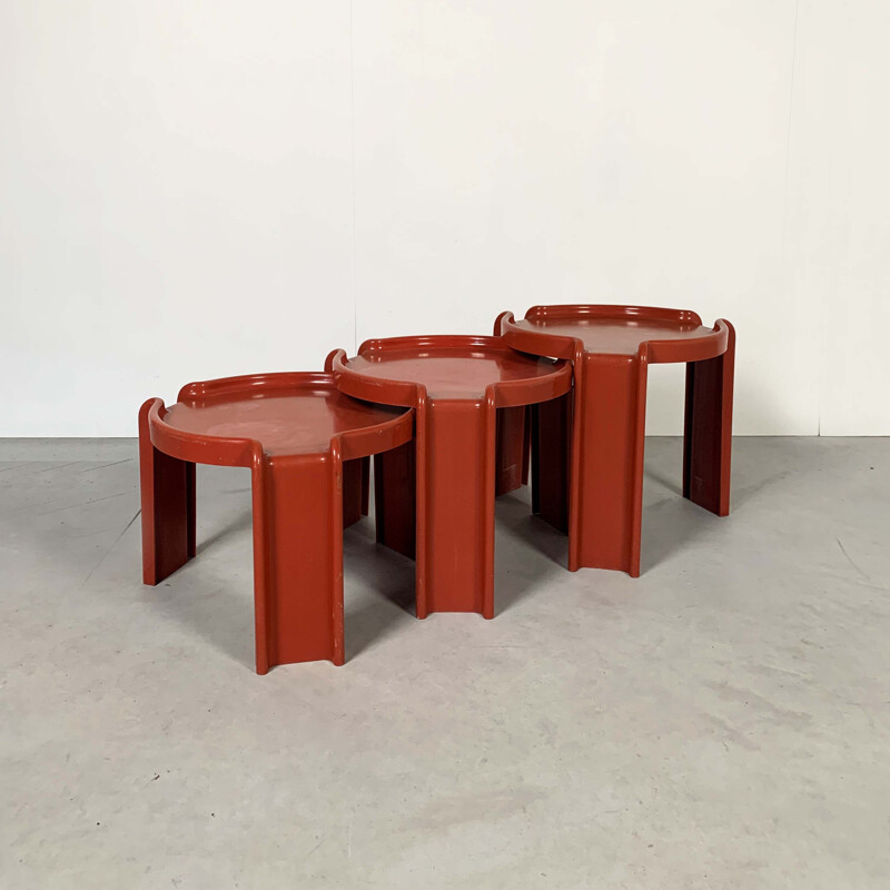 Vintage Red Nesting Tables by Giotto Stoppino for Kartell, 1970s