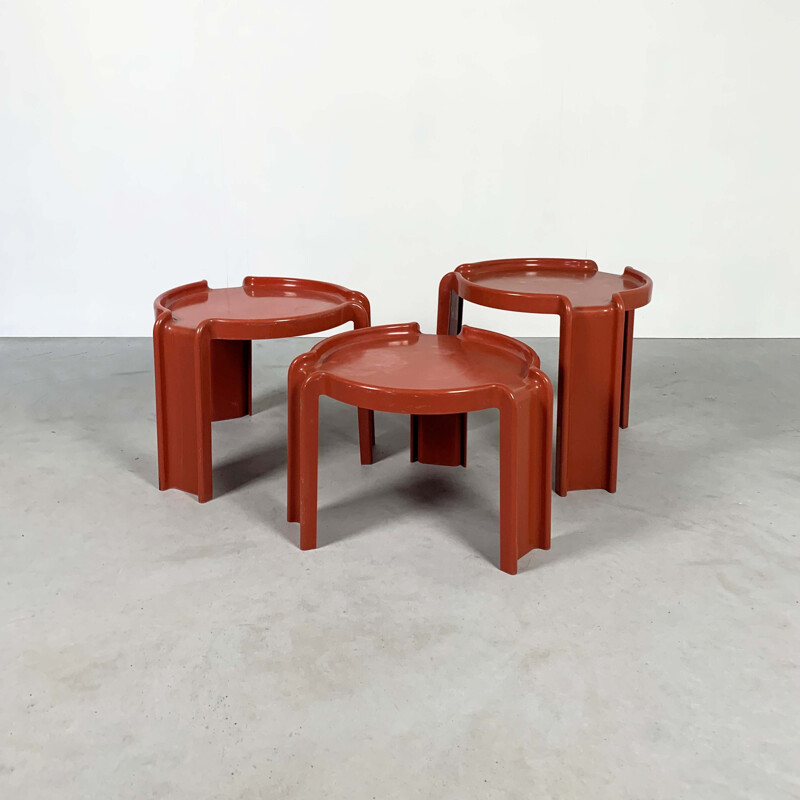 Vintage Red Nesting Tables by Giotto Stoppino for Kartell, 1970s