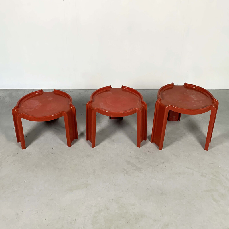 Vintage Red Nesting Tables by Giotto Stoppino for Kartell, 1970s