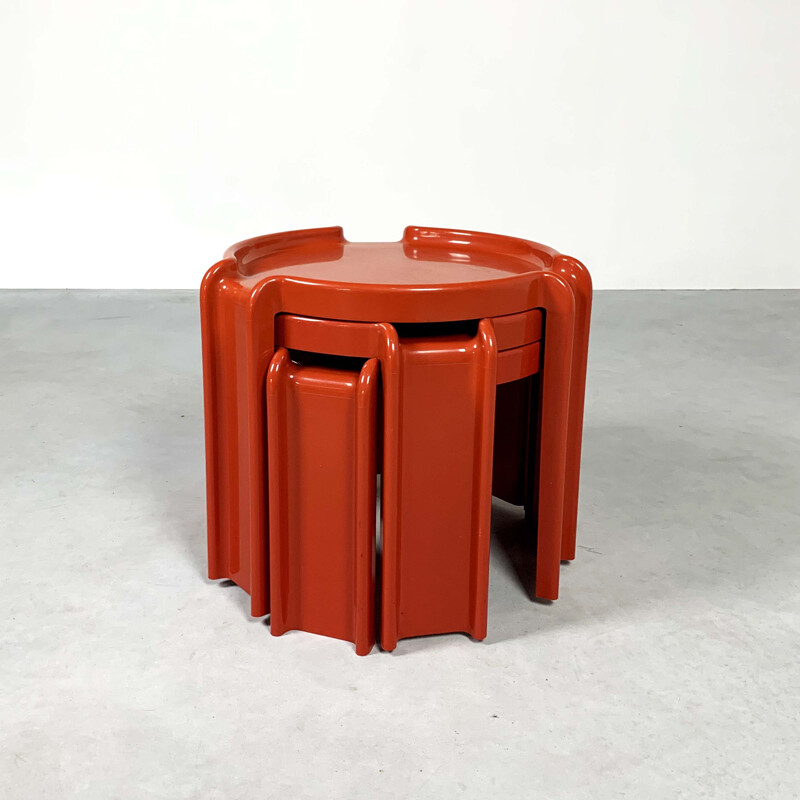 Vintage Red Nesting Tables by Giotto Stoppino for Kartell, 1970s