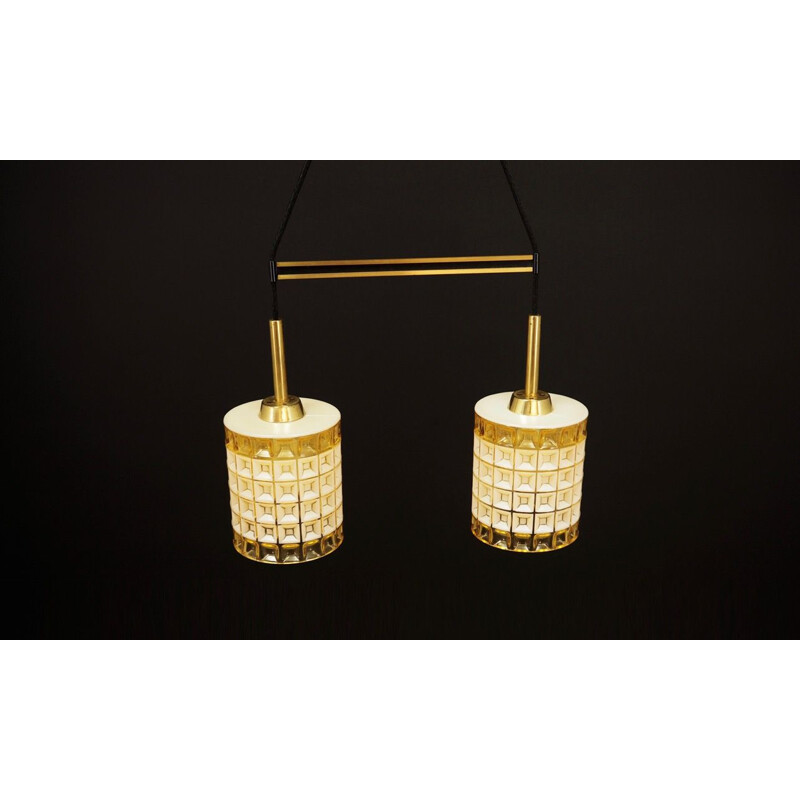 Vintage chandelier glass in gold and white colour Scandinavian 1960's