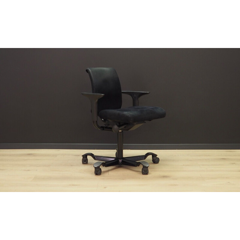 Fauteuil de bureau vintage modèle H05 5100 de HAG Sellerie noire, métal scandinave 1990