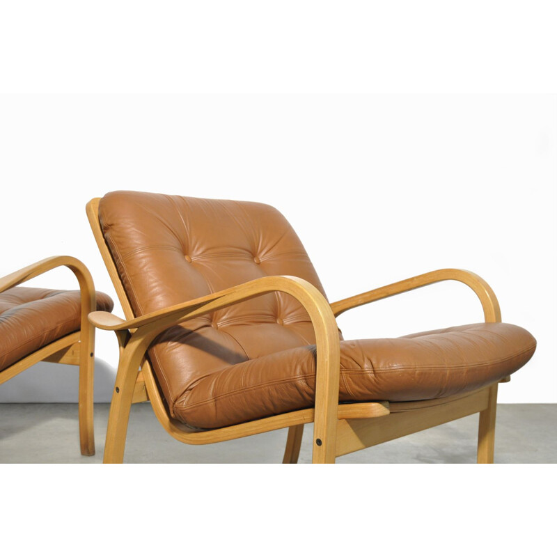 Pair of Vintage lamino easy armchairs by Yngve Ekström for Swedese, Sweden 1970s