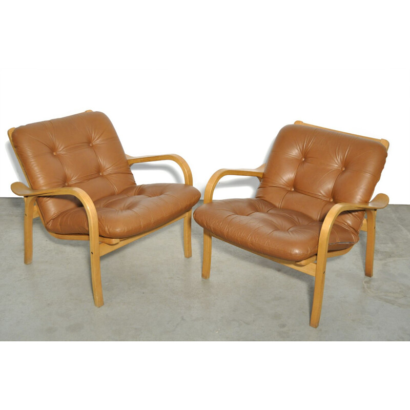 Paire de fauteuils Vintage lamino easy par Yngve Ekström pour les Swedese, Suède 1970