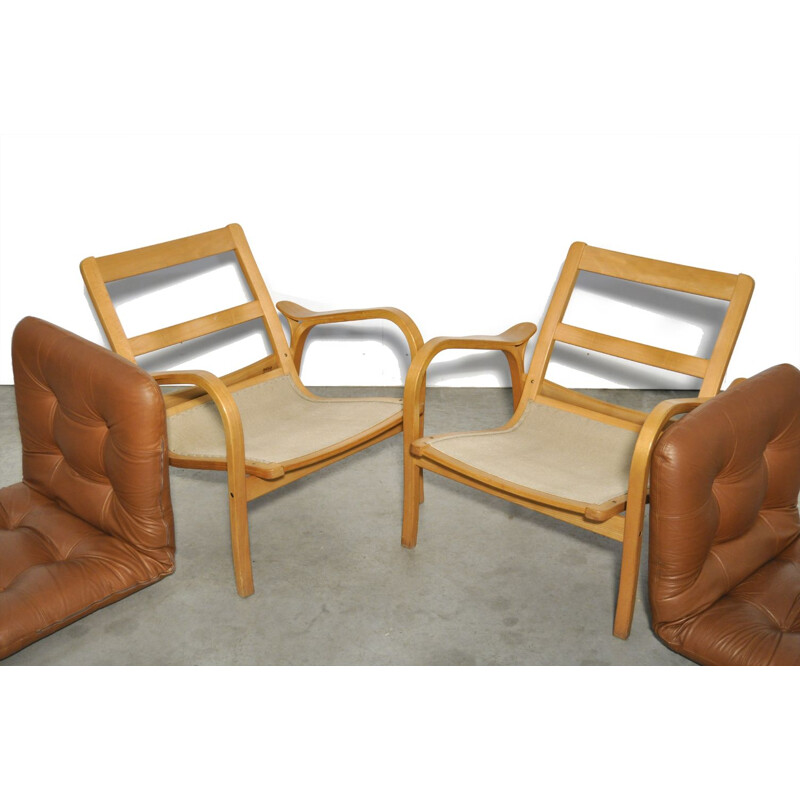 Pair of Vintage lamino easy armchairs by Yngve Ekström for Swedese, Sweden 1970s