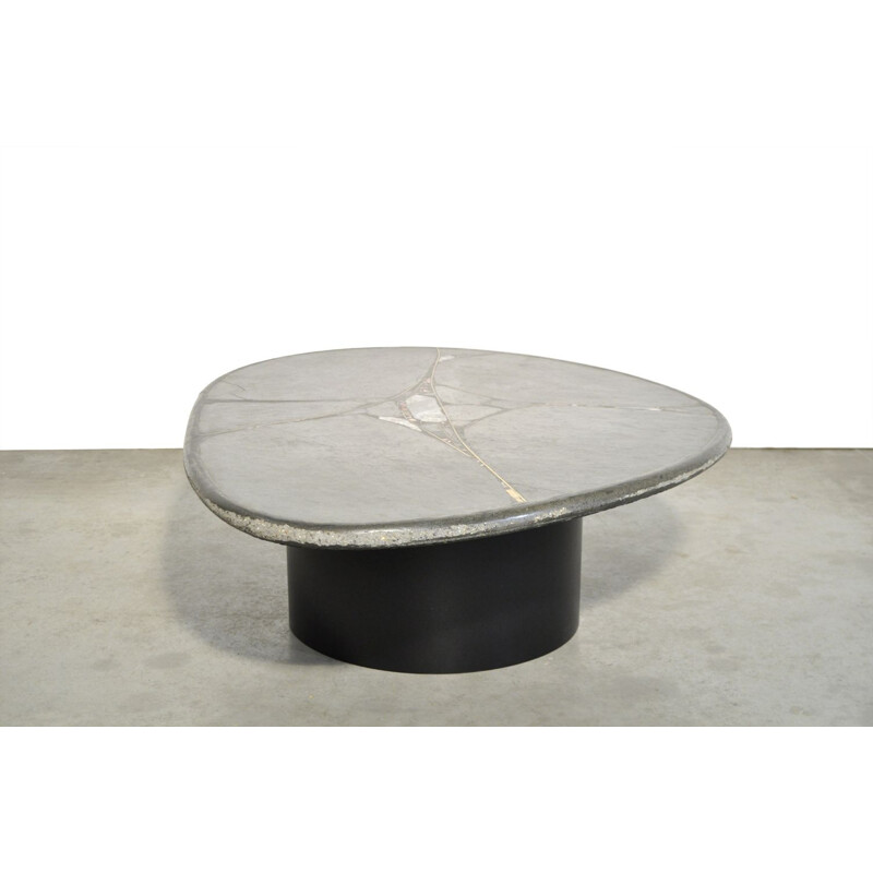 Coffee table vintage Brutalist oval natural stone by sculptor PAul Kingma Netherlands 1995 