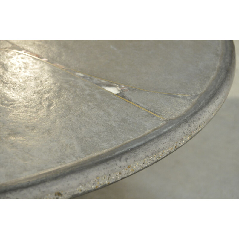 Coffee table vintage Brutalist oval natural stone by sculptor PAul Kingma Netherlands 1995 