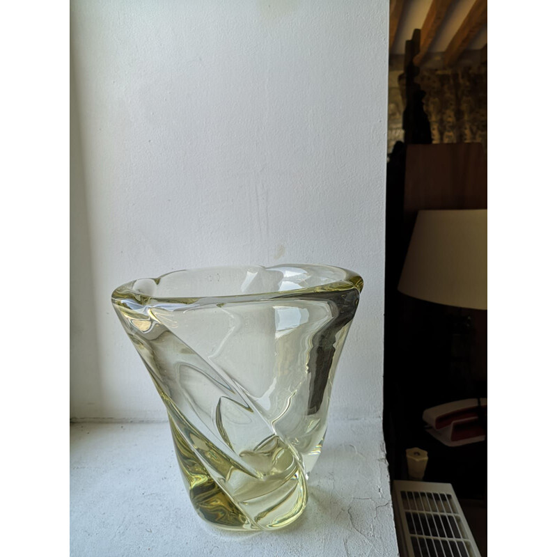 Grand vase vintage en cristal champagne, Daum 1960