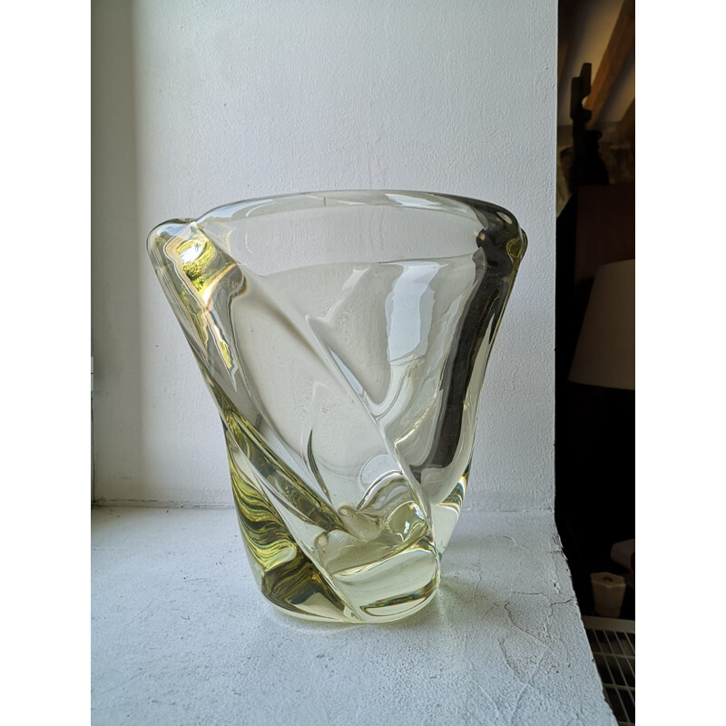 Large vintage champagne crystal vase, Daum 1960