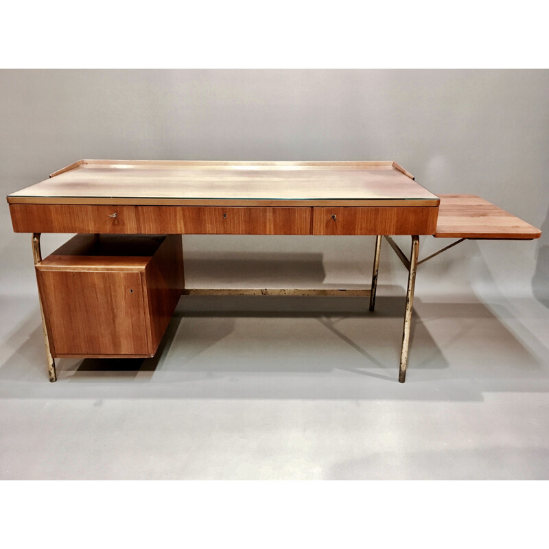 Vintage modular desk in rosewood and Scandinavian brass 1950's