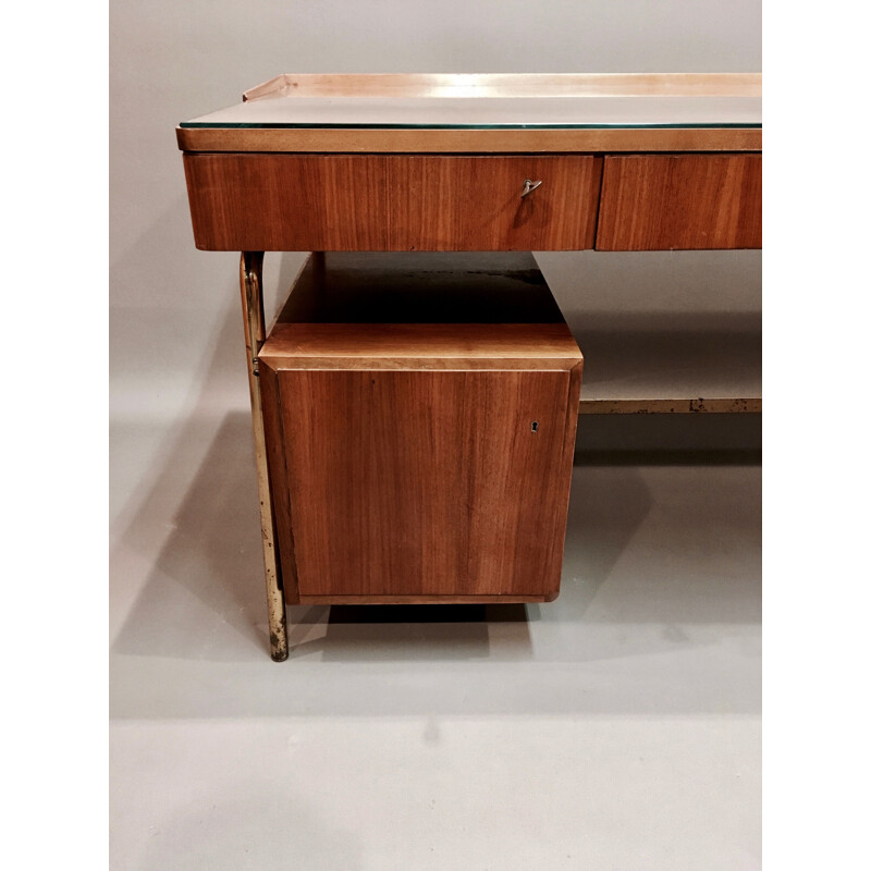 Vintage modular desk in rosewood and Scandinavian brass 1950's