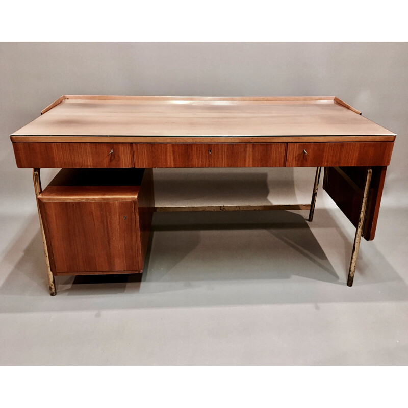 Vintage modular desk in rosewood and Scandinavian brass 1950's