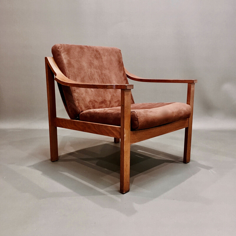 Vintage teak camel scandinavian armchair 1950