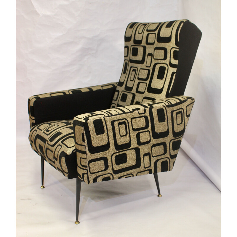 Vintage metal armchair French black tabular 1970 