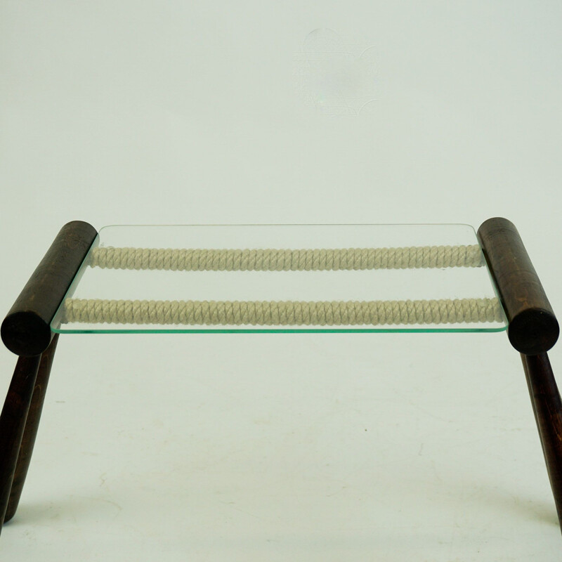 Midcentury Wood, Glass and Cord Side Table by Max Kment Austrian