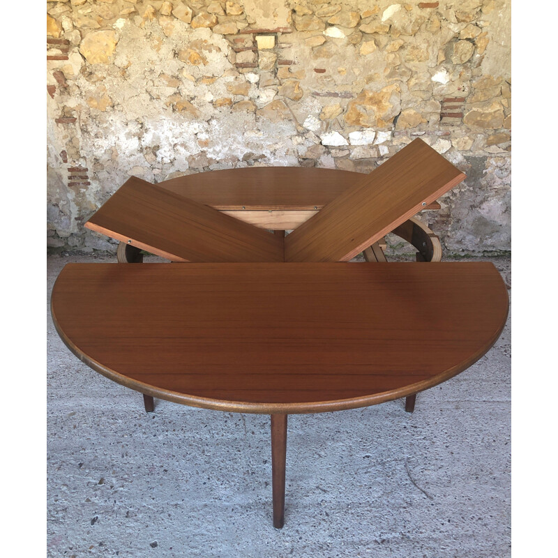 Vintage extensible dining table, teak butterfly extension 1960