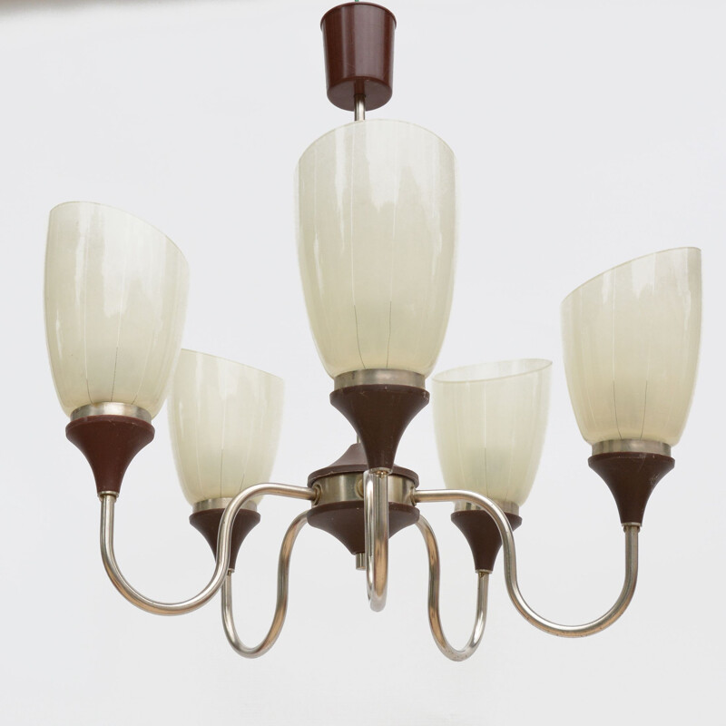 Vintage 5-pointed chandelier ZSO Polam Radom, Poland 1970s