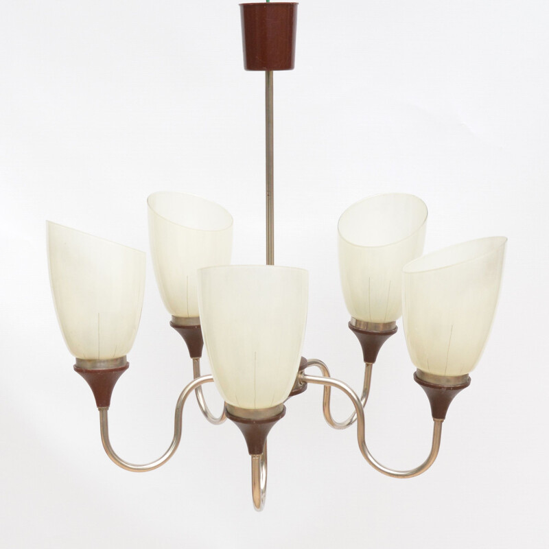 Vintage 5-pointed chandelier ZSO Polam Radom, Poland 1970s