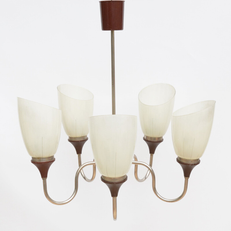 Vintage 5-pointed chandelier ZSO Polam Radom, Poland 1970s