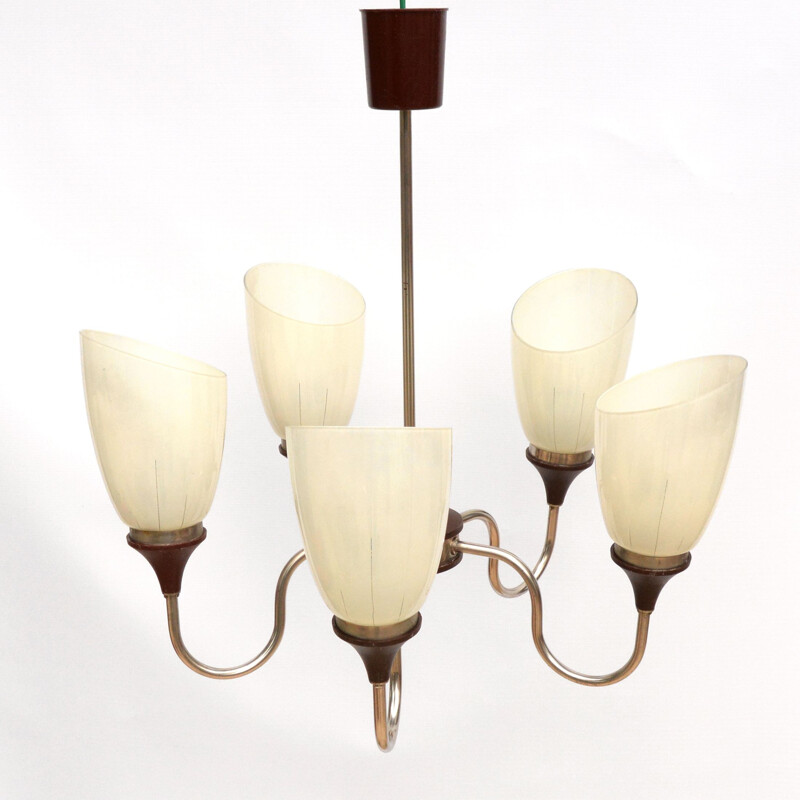 Vintage 5-pointed chandelier ZSO Polam Radom, Poland 1970s