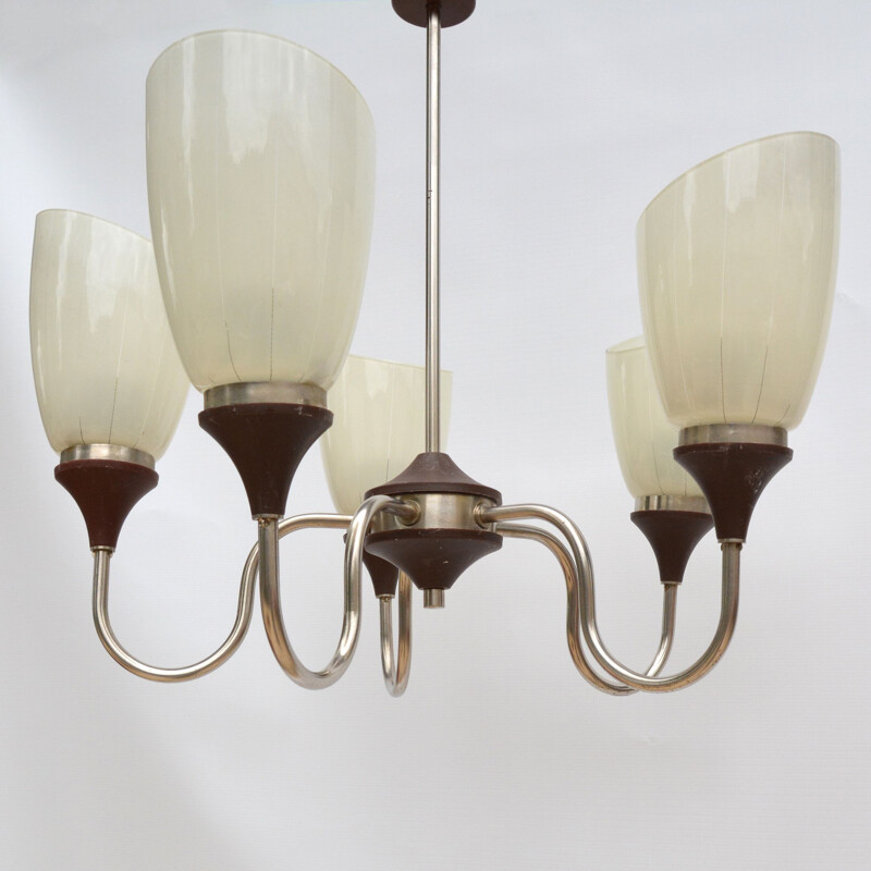 Vintage 5-pointed chandelier ZSO Polam Radom, Poland 1970s