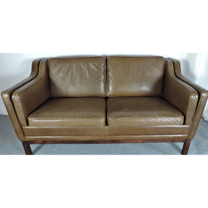 Mid century tan leather sofa Danish