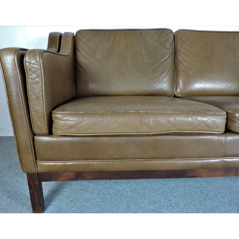 Mid century tan leather sofa Danish