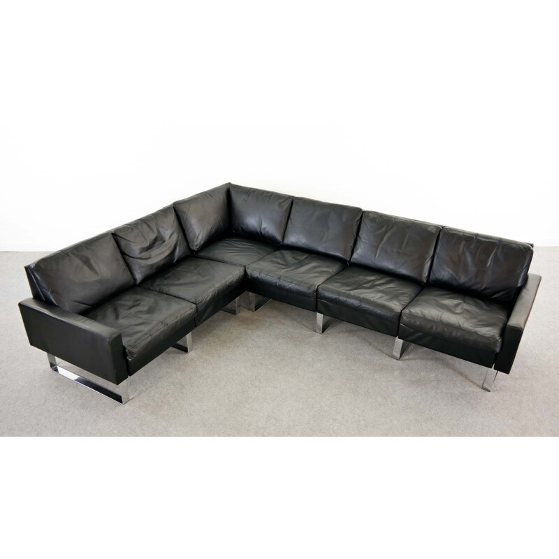 Vintage Sectional Modular Conseta Sofa on Runners by COR,  in Black Leather Germany 1963