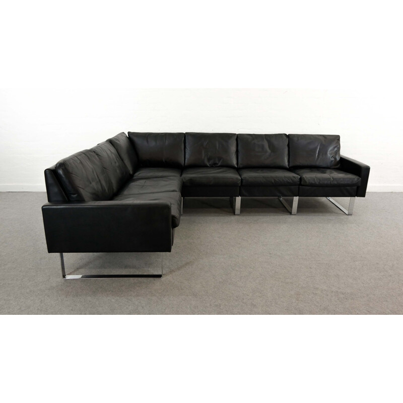 Vintage Sectional Modular Conseta Sofa on Runners by COR,  in Black Leather Germany 1963