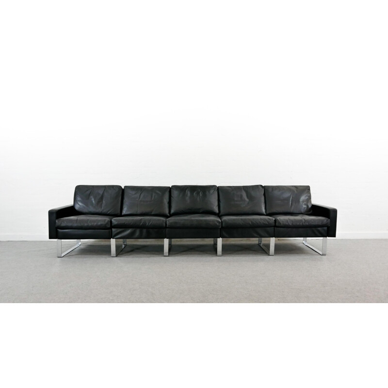 Vintage Sectional Modular Conseta Sofa on Runners by COR,  in Black Leather Germany 1963