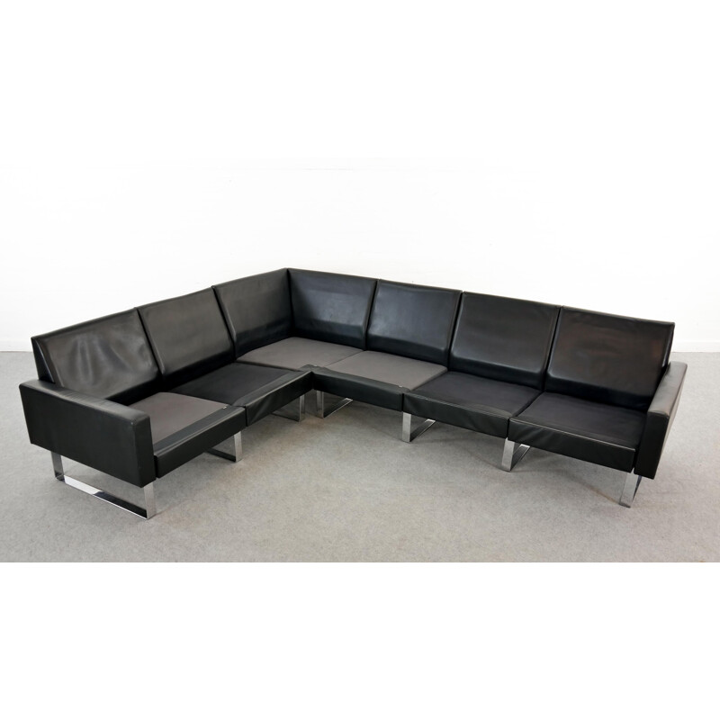 Vintage Sectional Modular Conseta Sofa on Runners by COR,  in Black Leather Germany 1963