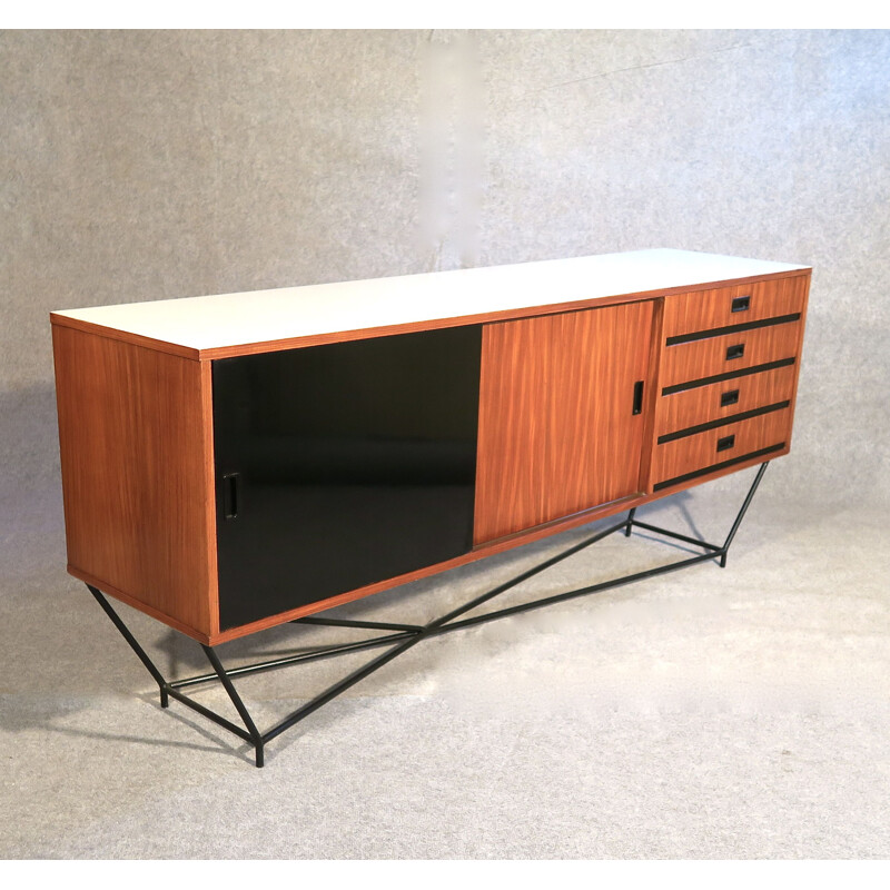 Enfilade vintage acajou et laque 1950