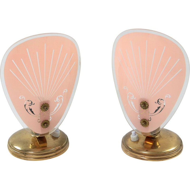 Pair of mid-century pink glass table lamps 1950s