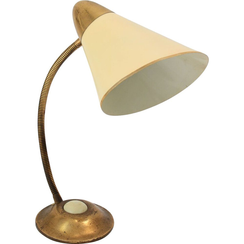 Mid-century brass big button table lamp