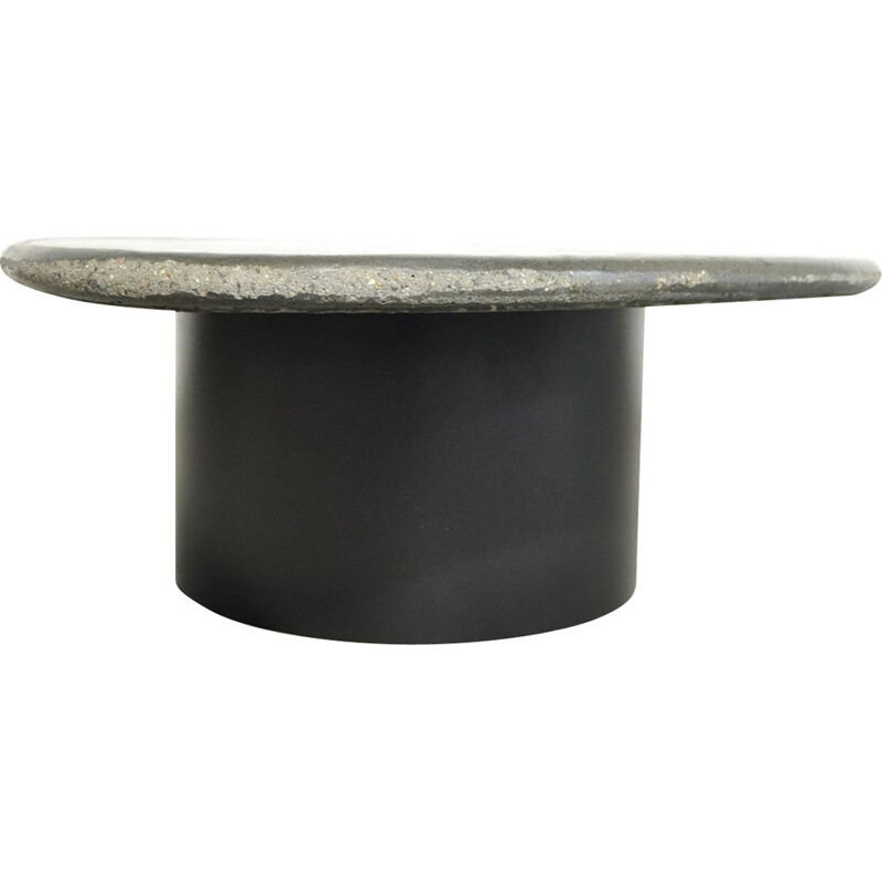 Coffee table vintage Brutalist oval natural stone by sculptor PAul Kingma Netherlands 1995 